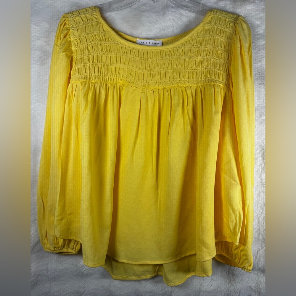 Chris & Carol Sunny Yellow Smocked Peasant Top